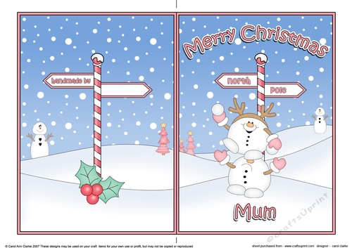 5 x 7 Quick Cut and Fold Card - Merry Christmas MUM with Snowball Sam