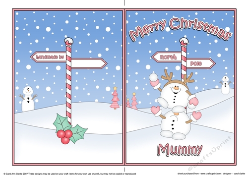 5 x 7 Quick Cut and Fold Card - Merry Christmas MUMMY with Snowball Sam