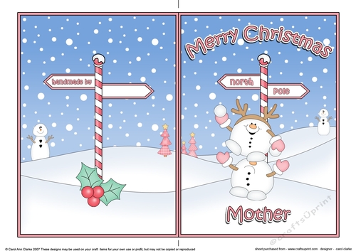 5 x 7 Quick Cut and Fold Card - Merry Christmas MOTHER with Snowball Sam