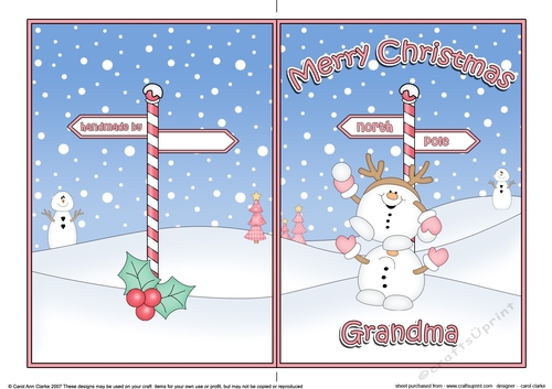 5 x 7 Quick Cut and Fold Card - Merry Christmas GRANDMA with Snowball Sam