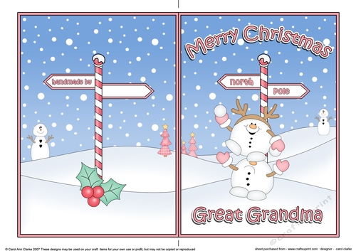 5 x 7 Quick Cut and Fold Card - Merry Christmas GREAT GRANDMA with Snowball Sam