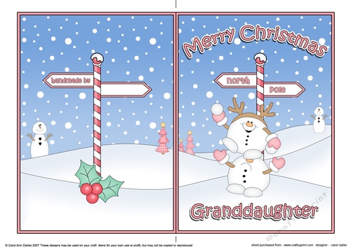 5 x 7 Quick Cut and Fold Card - Merry Christmas GRANDDAUGHTER with Snowball Sam