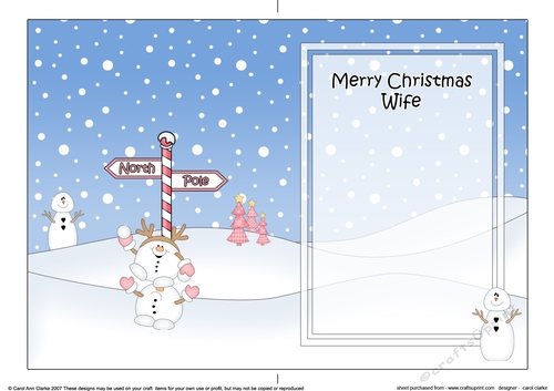 5 x 7 matching insert -  Merry Christmas WIFE with Snowball Sam