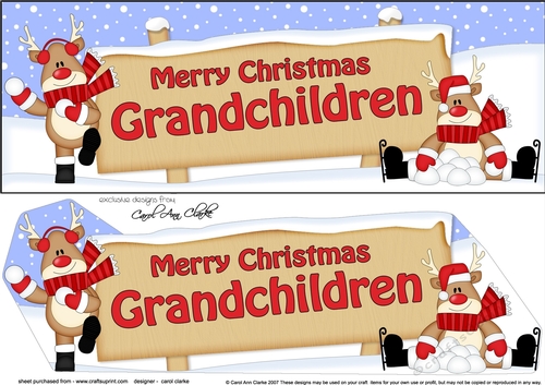 large DL Merry Christmas GRANDCHILDREN with Rudolph 3D decoupage