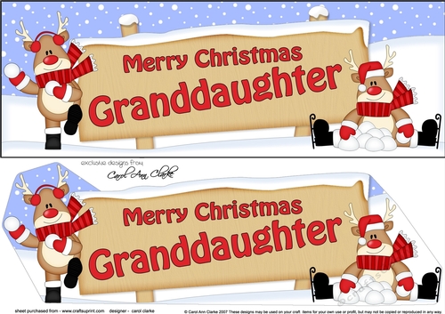 large DL Merry Christmas GRANDDAUGHTER with Rudolph 3D decoupage
