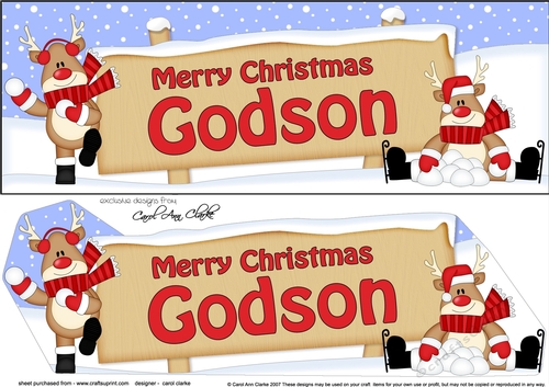 large DL Merry Christmas GODSON with Rudolph 3D decoupage