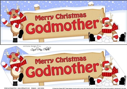 large DL Merry Christmas GODMOTHER with Rudolph 3D decoupage
