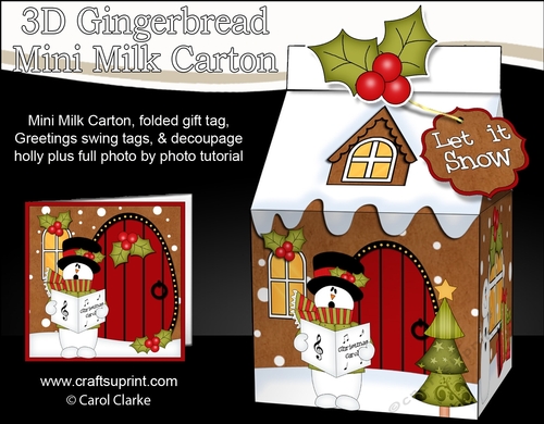 3D Christmas Milk Carton Gingerbread House Treat Box Mini Kit -  Snowman Rio is Carol Singing