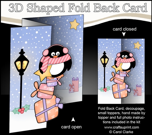 3D Shaped No-Hole Fold Back Christmas Card Mini Kit  - Pip Penguin has a Star & Presents