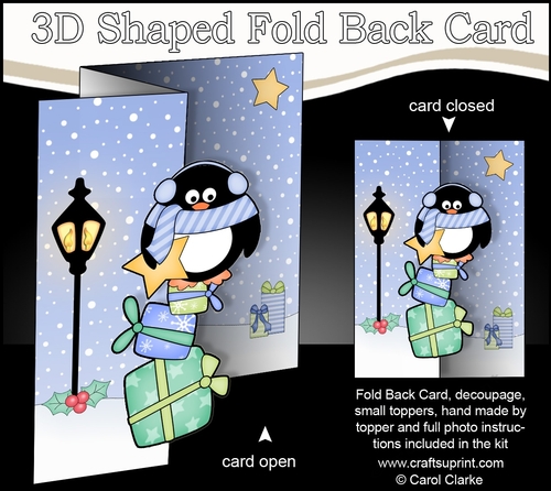 3D Shaped No-Hole Fold Back Christmas Card Mini Kit  - Pip Penguin has a Star & Presents