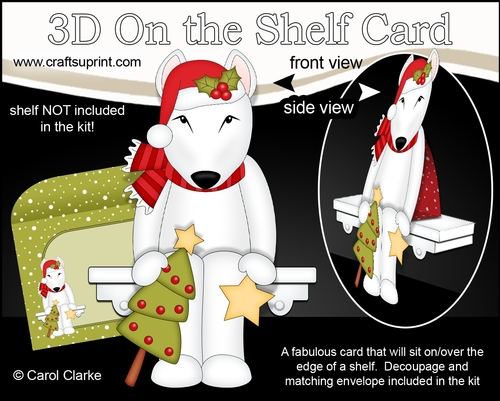 3D Christmas On the Shelf Card Kit - Little English Bull Dog Terrier has an Xmas Tree