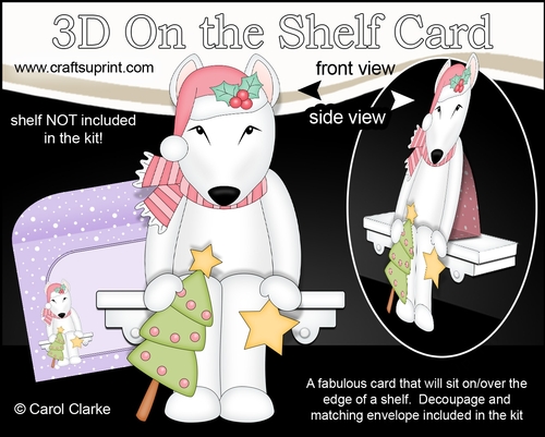 3D Christmas On the Shelf Card Kit - Little English Bull Dog Terrier has an Xmas Tree