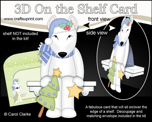 3D Christmas On the Shelf Card Kit - Little English Bull Dog Terrier has an Xmas Tree