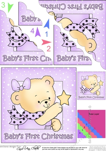 Cute Hunney Bear Rosie - Babys 1st Christmas Star Scallop Corner Side Stacker Topper
