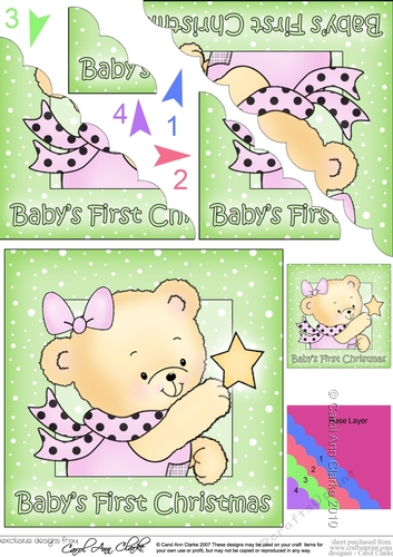 Cute Hunney Bear Rosie - Babys 1st Christmas Star Scallop Corner Side Stacker Topper