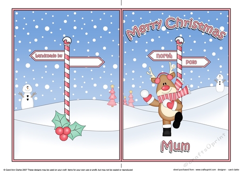 5 x 7 Quick Cut and Fold Card - Merry Christmas MUM with Rudolph