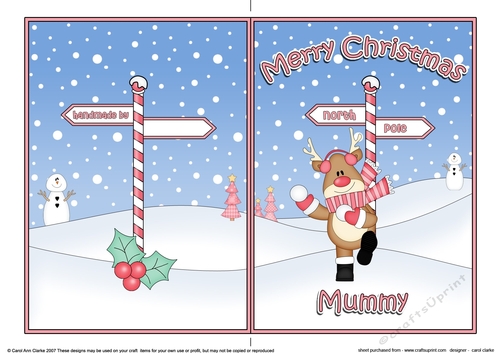 5 x 7 Quick Cut and Fold Card - Merry Christmas MUMMY with Rudolph