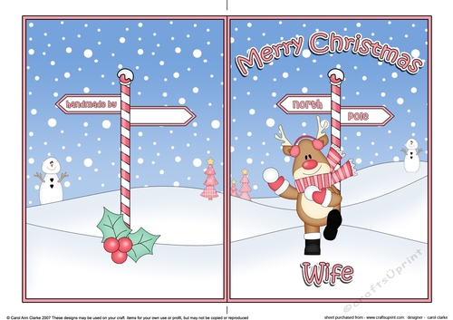 5 x 7 Quick Cut and Fold Card - Merry Christmas WIFE with Rudolph