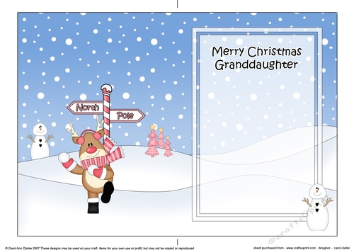 5 x 7 matching insert -  Merry Christmas GRANDDAUGHTER with Rudolph