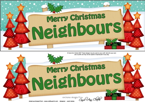 large DL Merry Christmas NEIGHBOURS with Xmas Trees 3D decoupage