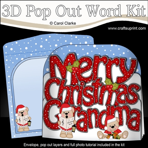 3D Pop Out Christmas Word Card Kit - Merry Christmas GRANDMA with Livvy Bear