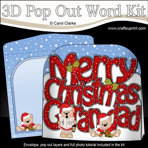 3D Pop Out Christmas Word Card Kit - Merry Christmas GRANDAD with Livvy Bear