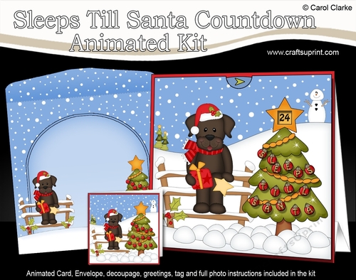 3D Animated Sleeps Till Santa Christmas Tree Countdown Card Kit - Little Chocolate Labrador Dog Chip