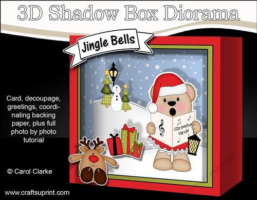 3D Christmas Diorama Shadow Box Card Mini Kit  - Livvy Bear is Carol Singing