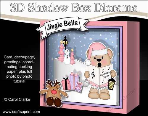 3D Christmas Diorama Shadow Box Card Mini Kit  - Livvy Bear is Carol Singing
