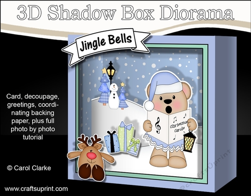 3D Christmas Diorama Shadow Box Card Mini Kit  - Livvy Bear is Carol Singing