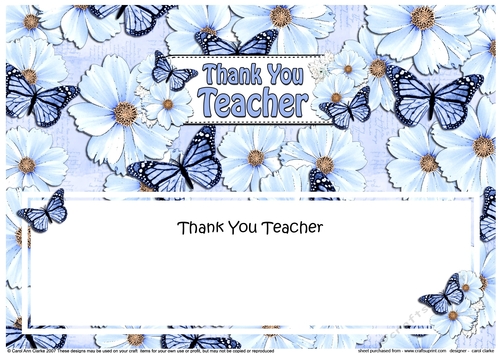 Large DL THANK YOU TEACHER Floral Butterflies insert