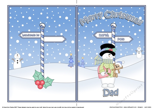 5 x 7 Quick Cut and Fold Card - Merry Christmas DAD with Snowman Rio