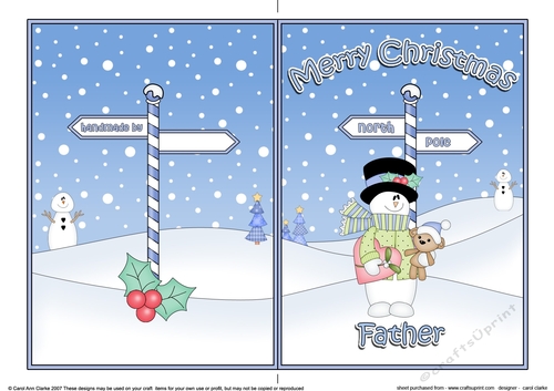 5 x 7 Quick Cut and Fold Card - Merry Christmas FATHER with Snowman Rio