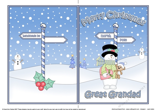 5 x 7 Quick Cut and Fold Card - Merry Christmas GREAT GRANDAD with Snowman Rio
