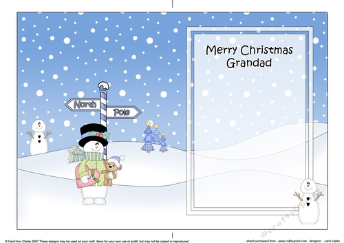 5 x 7 matching insert -  Merry Christmas GRANDAD with Snowman Rio
