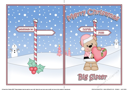 5 x 7 matching insert -  Merry Christmas BIG SISTER with Livvy Bear