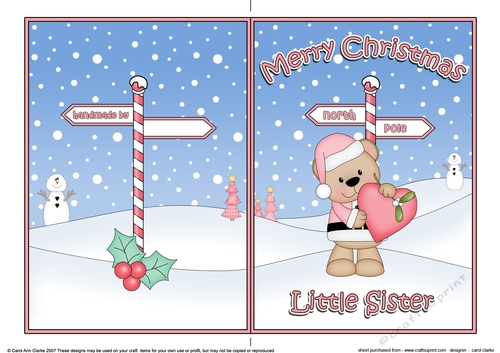 5 x 7 matching insert -  Merry Christmas LITTLE SISTER with Livvy Bear