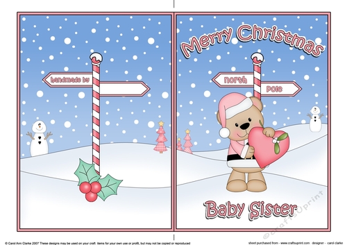 5 x 7 matching insert -  Merry Christmas BABYSISTER with Livvy Bear