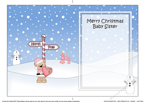 5 x 7 matching insert -  Merry Christmas BABY SISTER with Livvy Bear