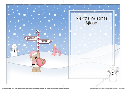 5 x 7 matching insert -  Merry Christmas NIECE with Livvy Bear