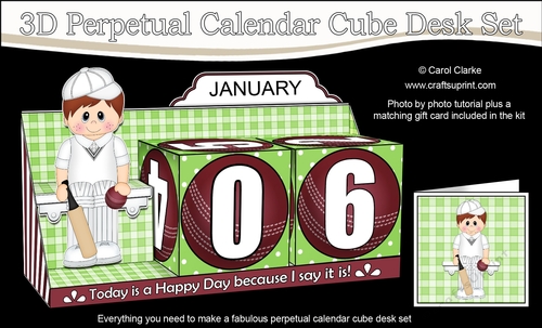 3D Everlasting Perpetual Calendar Desk Set Kit - Cricket Man