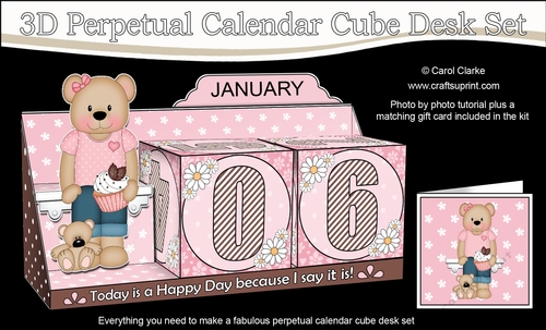 3D Everlasting Perpetual Calendar Desk Set Kit - Livvy Bear