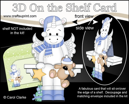 3D Christmas On the Shelf Card Kit - Cute Christmas Unicorn has a Star & Teddy