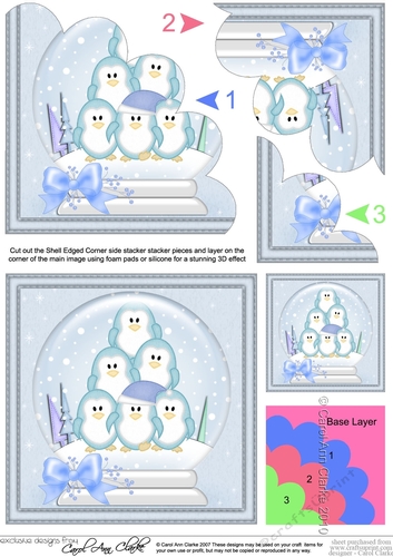 Cute Christmas Penguins Snowglobe Shell Edged Corner Stacker
