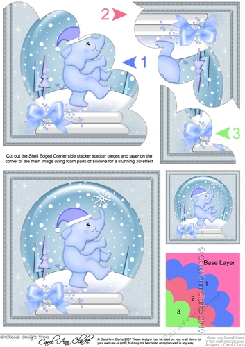 Cute Christmas Elephant Snowglobe Shell Edged Corner Stacker