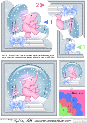 Cute Christmas Elephant Snowglobe Shell Edged Corner Stacker