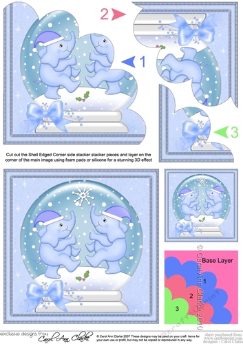 Cute Christmas Elephants Snowglobe Shell Edged Corner Stacker