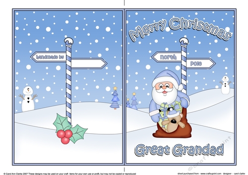 5 x 7 Quick Cut and Fold Card - Merry Christmas GREAT GRANDAD with Santa