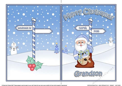 5 x 7 Quick Cut and Fold Card - Merry Christmas GRANSON with Santa