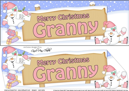 large DL Merry Christmas GRANNY Snowball Sam insert